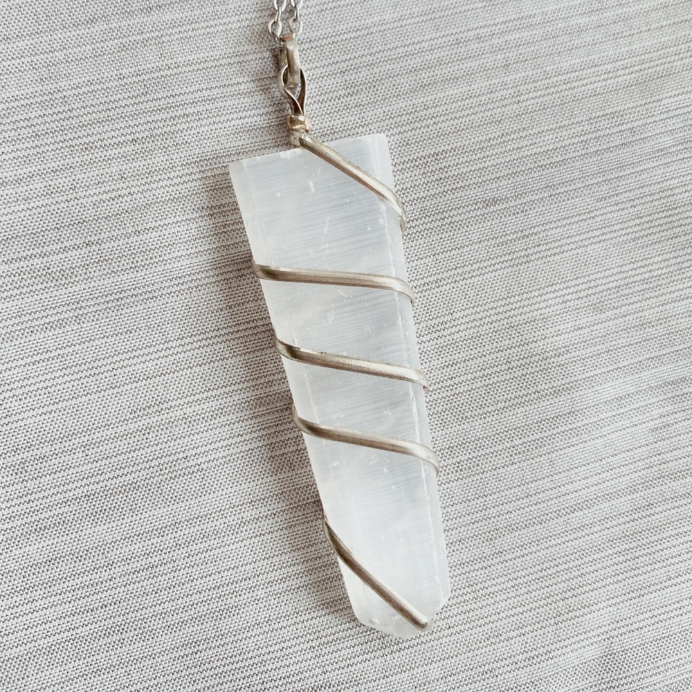 Selenite Handmade Wire-Wrapped Pendant Necklace